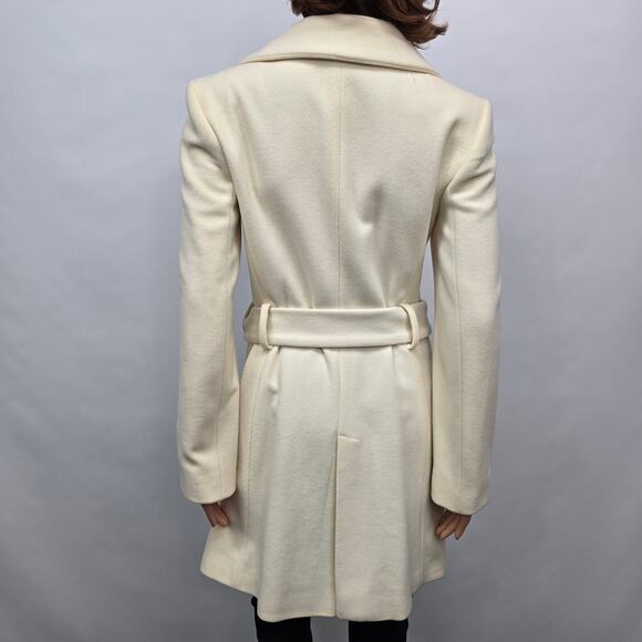 NWOT ZARA Basic Coat Peacoat Women S Cream/ Ivory Wool Belted Shawl Stand Collar - Picture 8 of 12